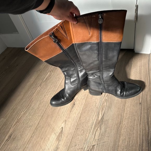 Franco Sarto Two-Tone Riding Boot Black Brown Zipper Size 7.5 - Picture 5 of 5